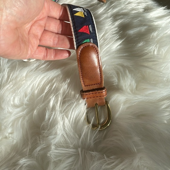 Sailboat Ribbon Belt Brown Leather Ends Size 44 - Picture 2 of 6